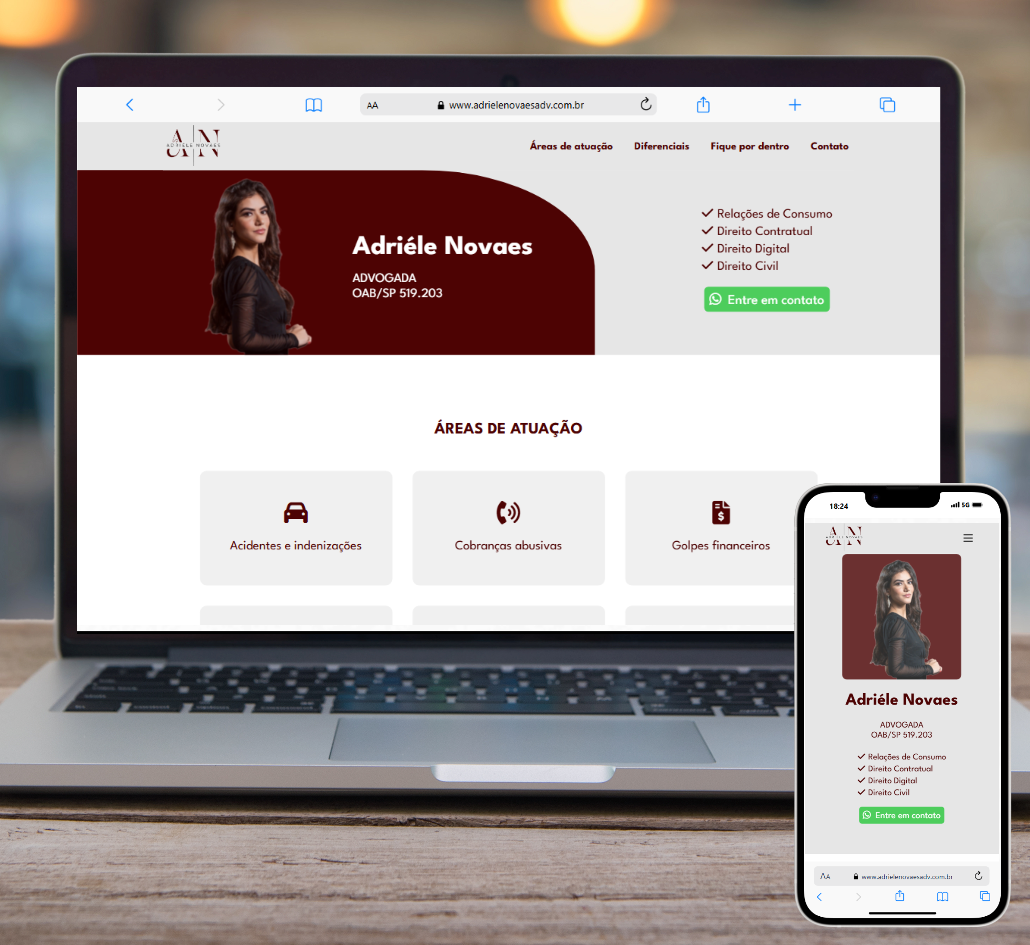 Imagem do site da Advogada Adriéle Novaes