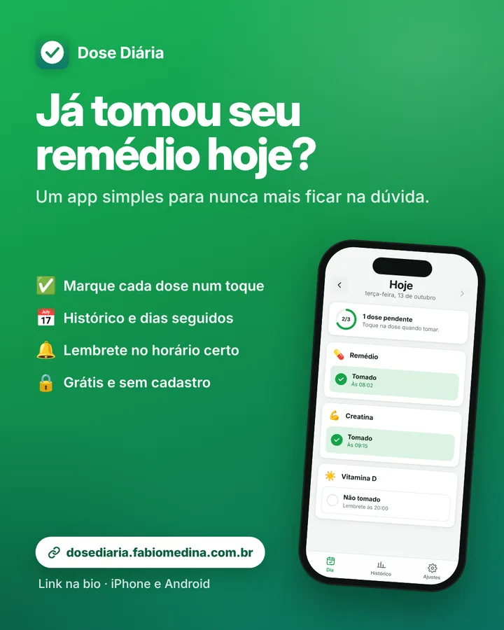 Tela do Dose Diária, app de acompanhamento de medicação