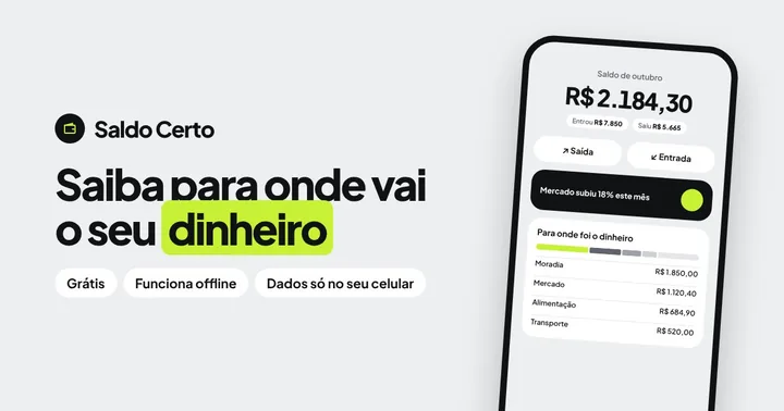 Tela do Saldo Certo, app de controle financeiro pessoal